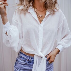 White Knotted Front Loose Fit Sheer Top